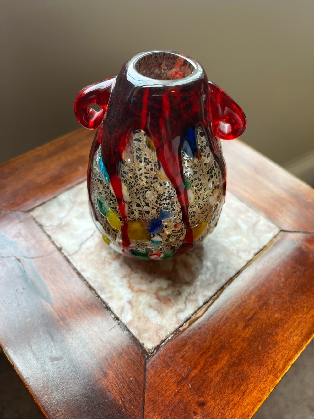Murano Red Multicolor Art Glass Bud Vase